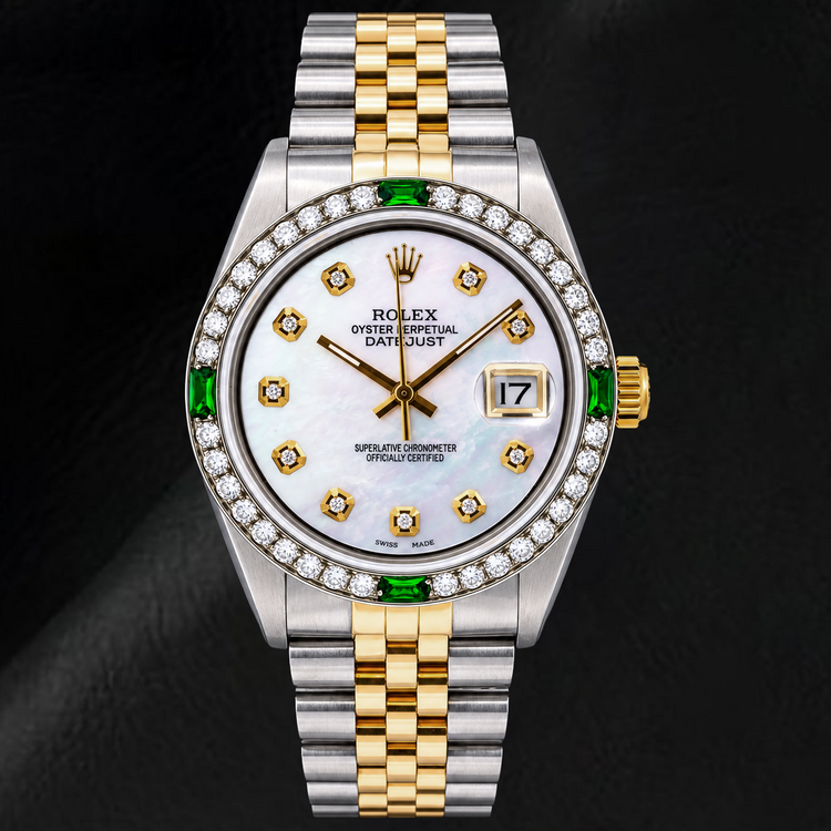 Montre Rolex Datejust 16013 36 mm Bicolore Cadran Diamants en Nacre Blanche