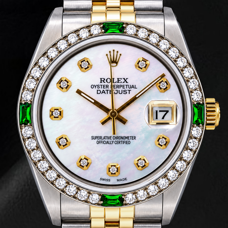 Montre Rolex Datejust 16013 36 mm Bicolore Cadran Diamants en Nacre Blanche