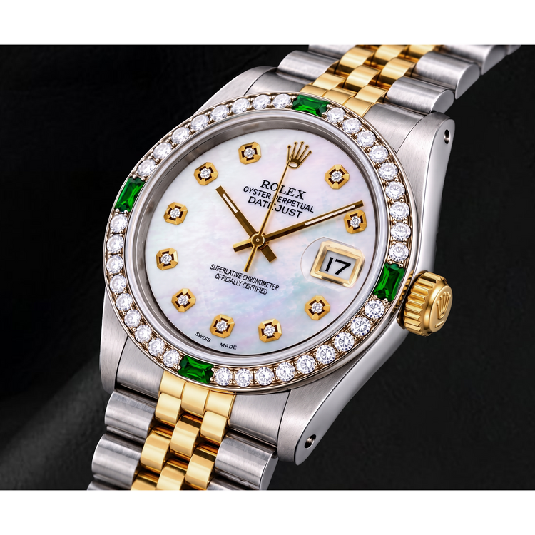 Montre Rolex Datejust 16013 36 mm Bicolore Cadran Diamants en Nacre Blanche