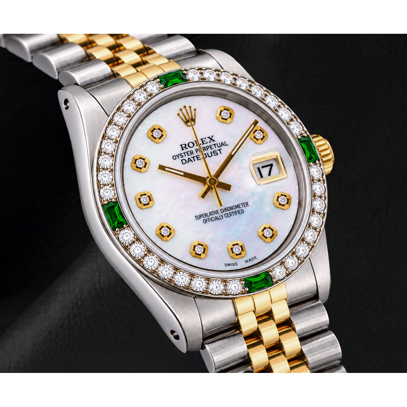 Montre Rolex Datejust 16013 36 mm Bicolore Cadran Diamants en Nacre Blanche