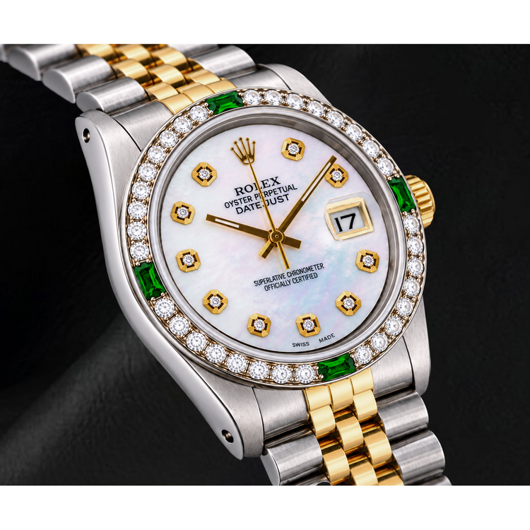 Montre Rolex Datejust 16013 36 mm Bicolore Cadran Diamants en Nacre Blanche