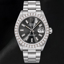 Montre Rolex Datejust 16014 36 mm Acier Inoxydable Cadran Gris Diamants Baguette