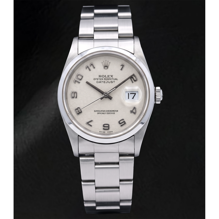 Montre Rolex Datejust 16200 36 mm en Acier Inoxydable, Cadran Blanc à Chiffres Arabes