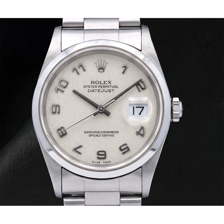 Montre Rolex Datejust 16200 36 mm en Acier Inoxydable, Cadran Blanc à Chiffres Arabes