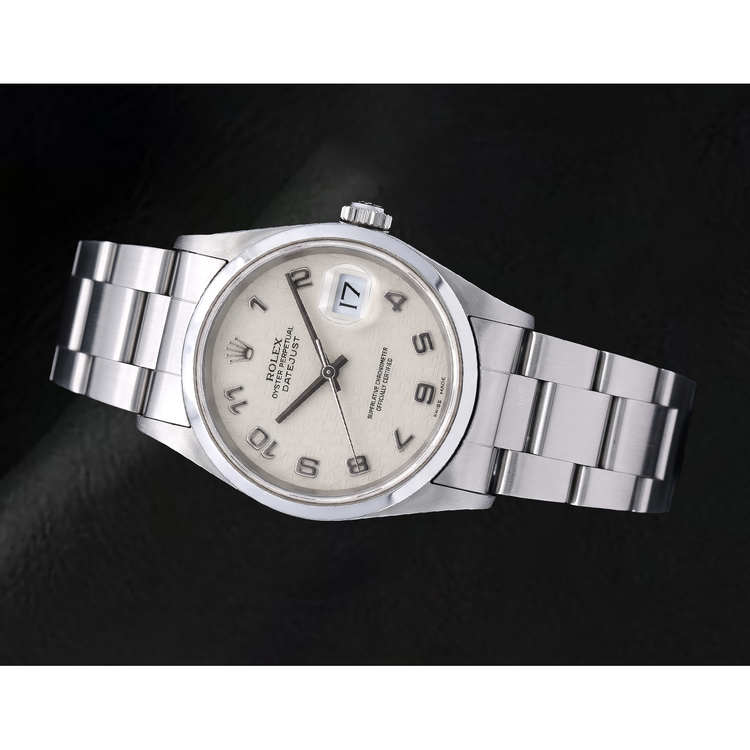 Montre Rolex Datejust 16200 36 mm en Acier Inoxydable, Cadran Blanc à Chiffres Arabes