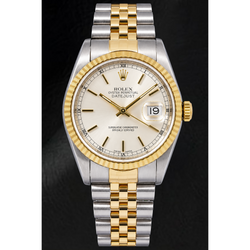 Montre Rolex Datejust 16233 36 mm Bicolore Cadran Argenté à Index Bâtons