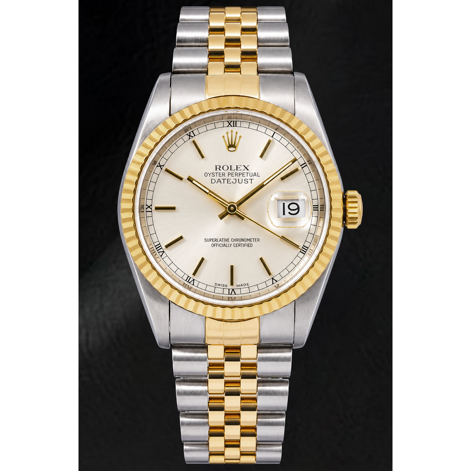 Montre Rolex Datejust 16233 36 mm Bicolore Cadran Argenté à Index Bâtons