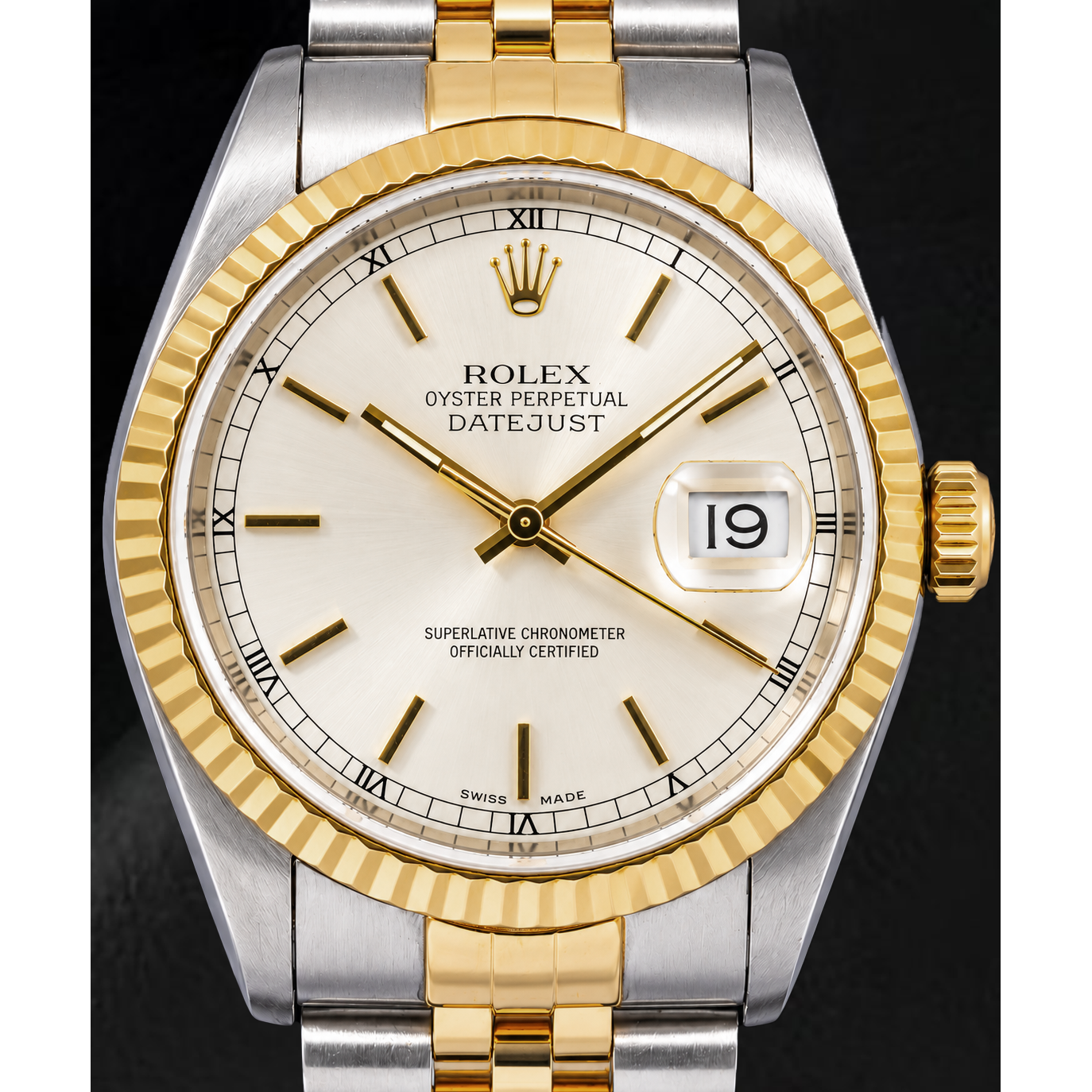 Montre Rolex Datejust 16233 36 mm Bicolore Cadran Argenté à Index Bâtons