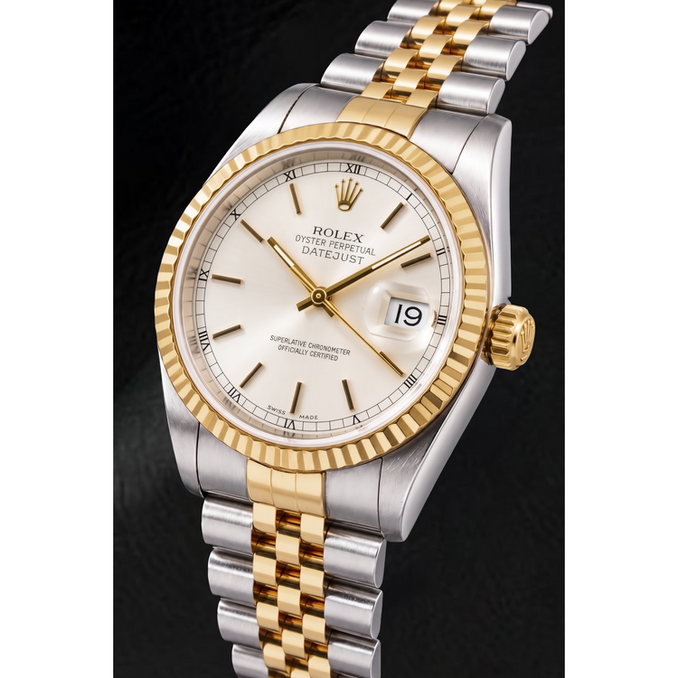 Montre Rolex Datejust 16233 36 mm Bicolore Cadran Argenté à Index Bâtons