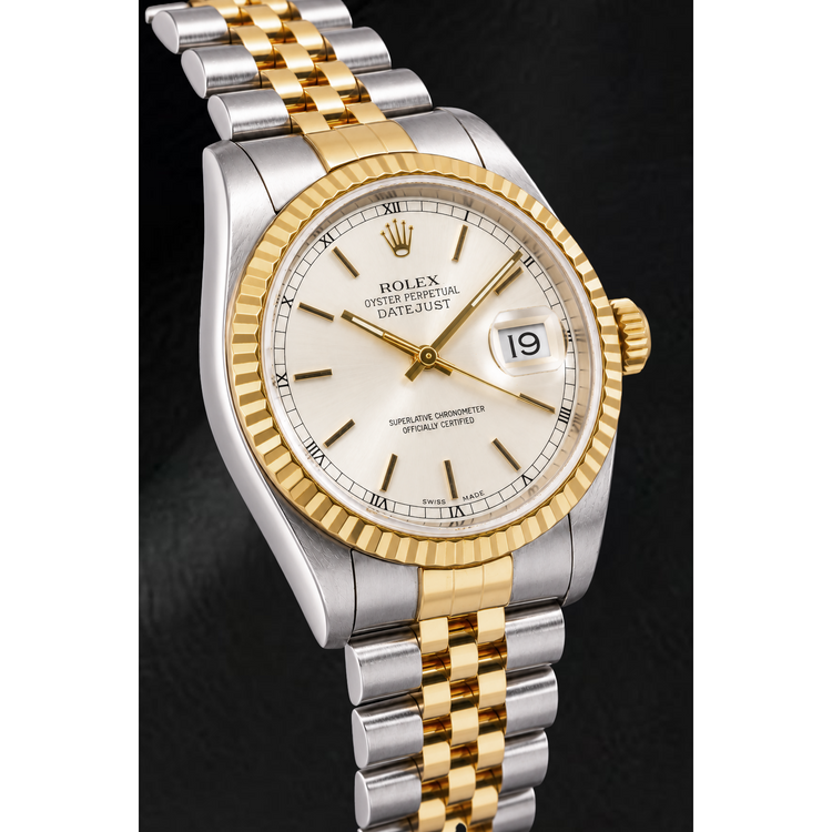 Montre Rolex Datejust 16233 36 mm Bicolore Cadran Argenté à Index Bâtons