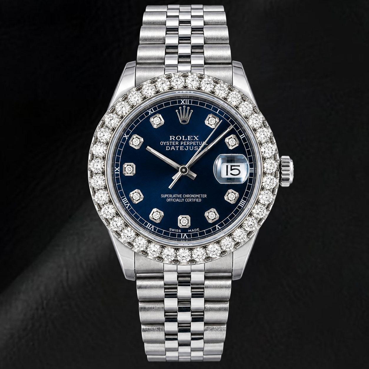 Montre Rolex Datejust 16234 36 mm Cadran Diamants Bleu Acier Inoxydable