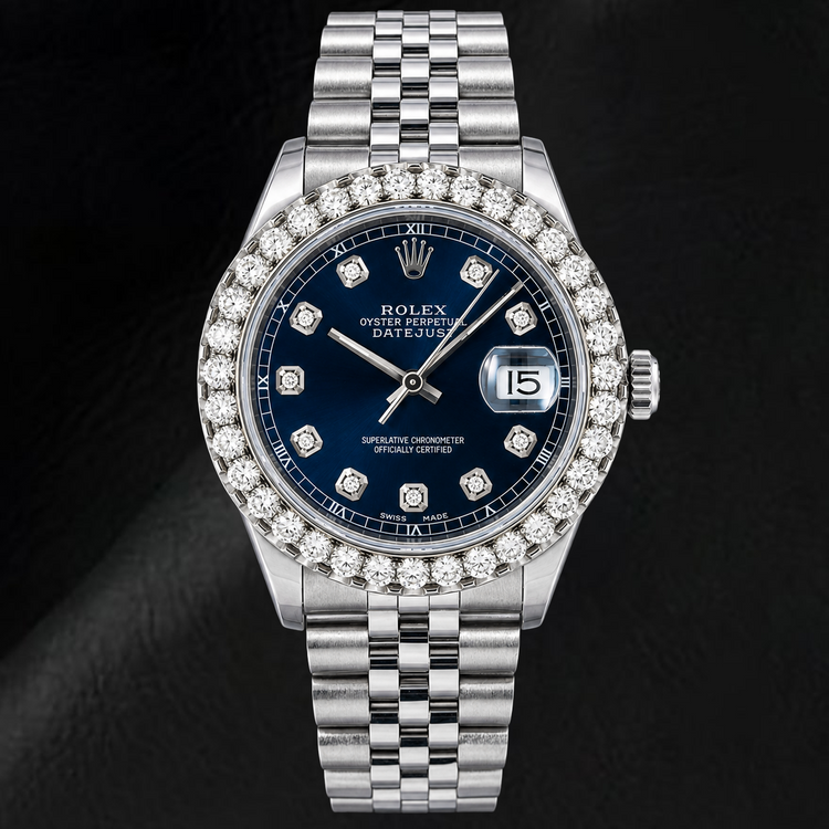 Montre Rolex Datejust 16234 36 mm Cadran Diamants Bleu Acier Inoxydable