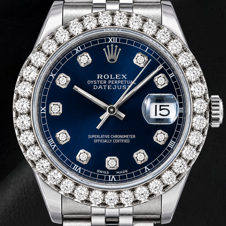 Montre Rolex Datejust 16234 36 mm Cadran Diamants Bleu Acier Inoxydable