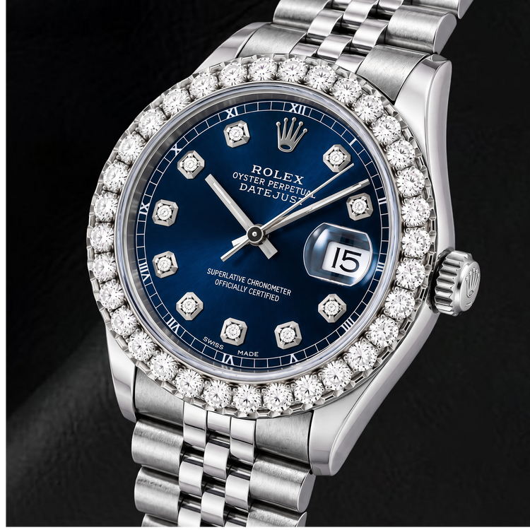 Montre Rolex Datejust 16234 36 mm Cadran Diamants Bleu Acier Inoxydable