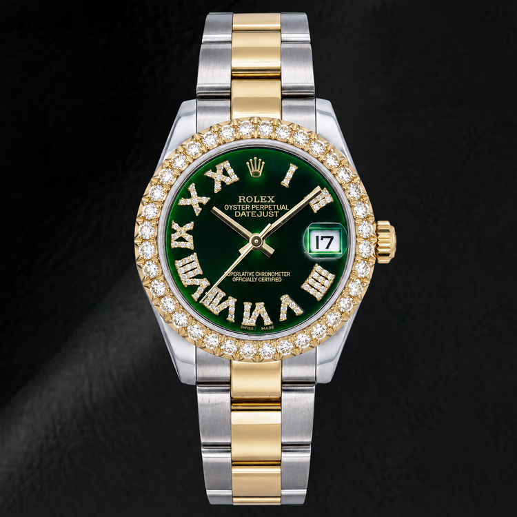 Montre Rolex Datejust 178243 31 mm Bicolore Cadran Diamants Vert Chiffres Romains