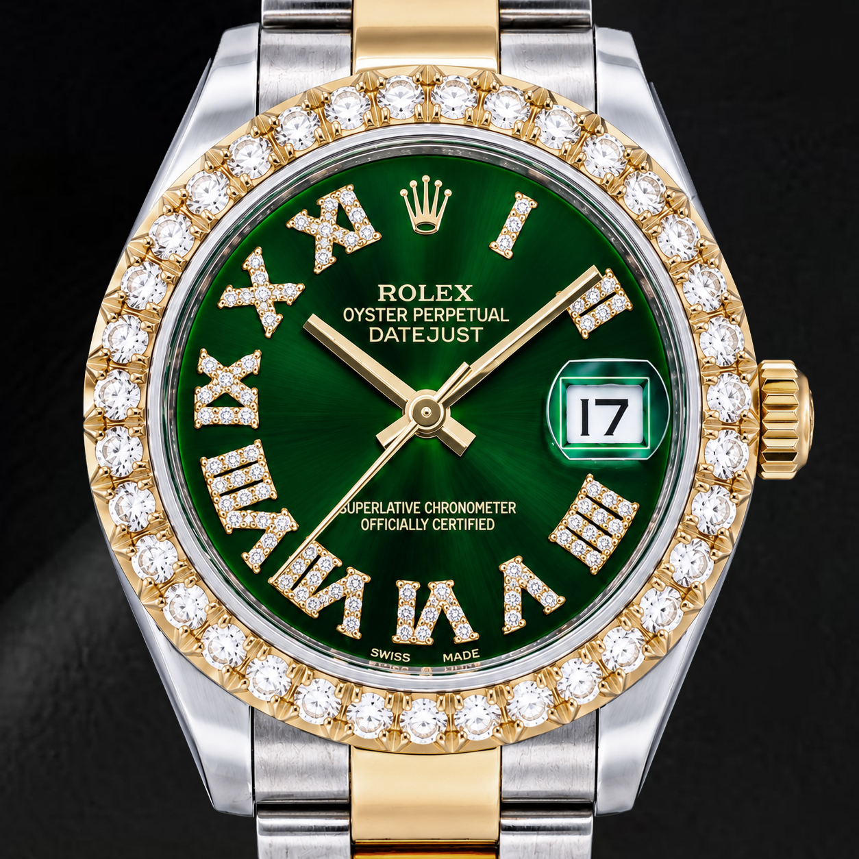 Montre Rolex Datejust 178243 31 mm Bicolore Cadran Diamants Vert Chiffres Romains