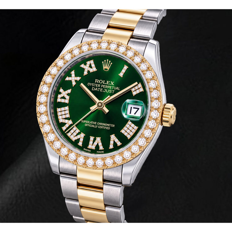 Montre Rolex Datejust 178243 31 mm Bicolore Cadran Diamants Vert Chiffres Romains