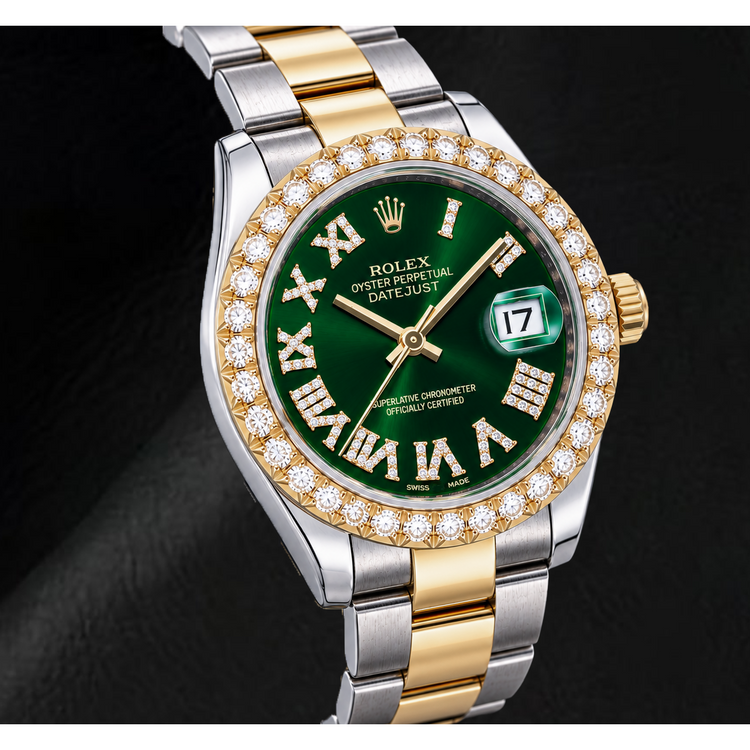 Montre Rolex Datejust 178243 31 mm Bicolore Cadran Diamants Vert Chiffres Romains