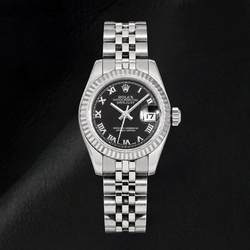 Montre Rolex Datejust 179174 26 mm en Acier Inoxydable Cadran Noir à Chiffres Romains