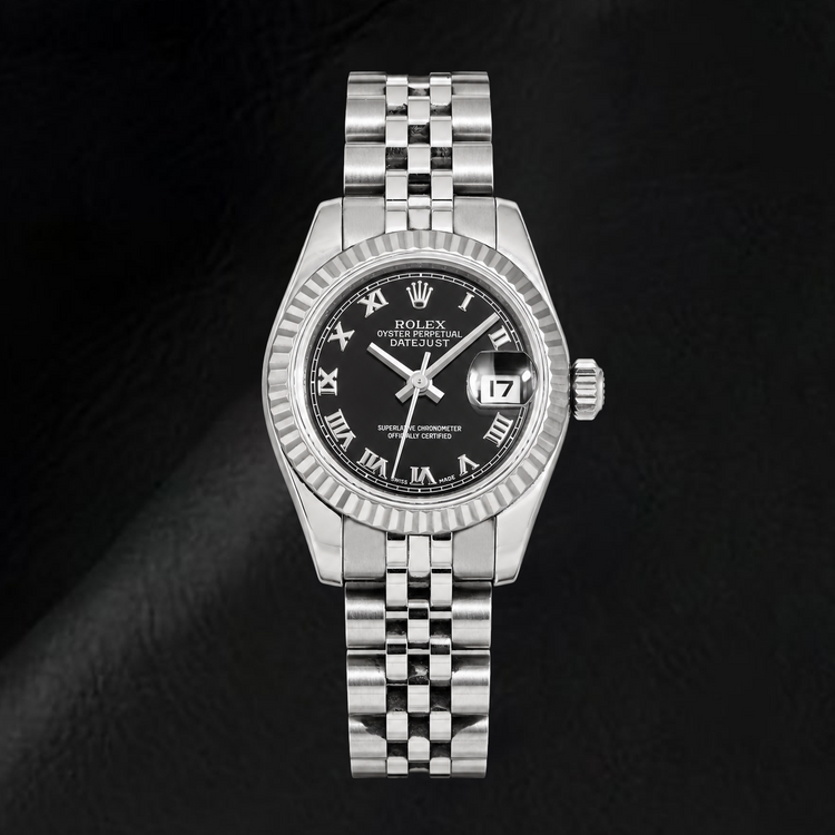 Montre Rolex Datejust 179174 26 mm en Acier Inoxydable Cadran Noir à Chiffres Romains