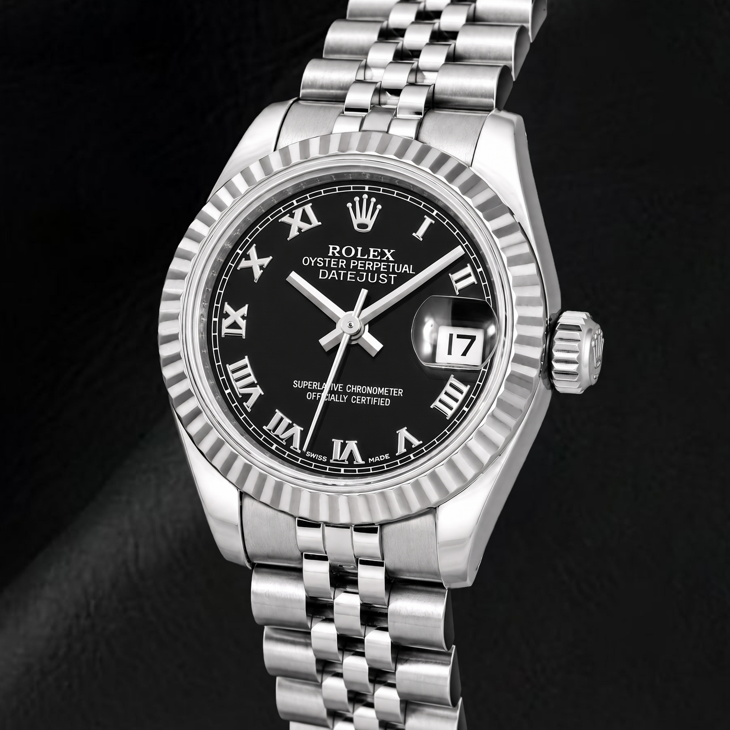 Montre Rolex Datejust 179174 26 mm en Acier Inoxydable Cadran Noir à Chiffres Romains