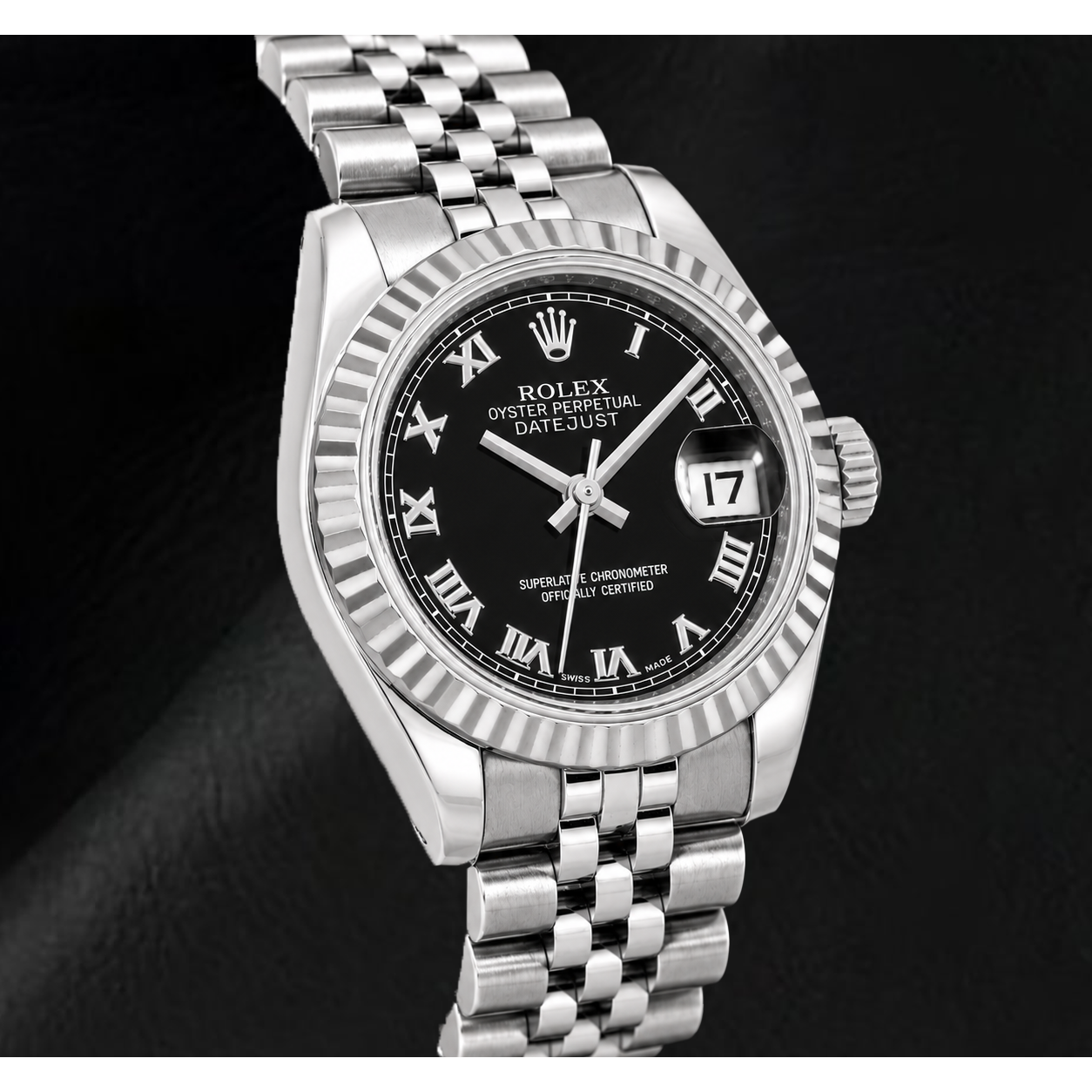 Montre Rolex Datejust 179174 26 mm en Acier Inoxydable Cadran Noir à Chiffres Romains