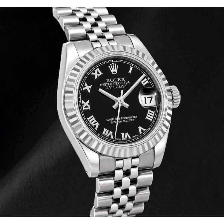 Montre Rolex Datejust 179174 26 mm en Acier Inoxydable Cadran Noir à Chiffres Romains