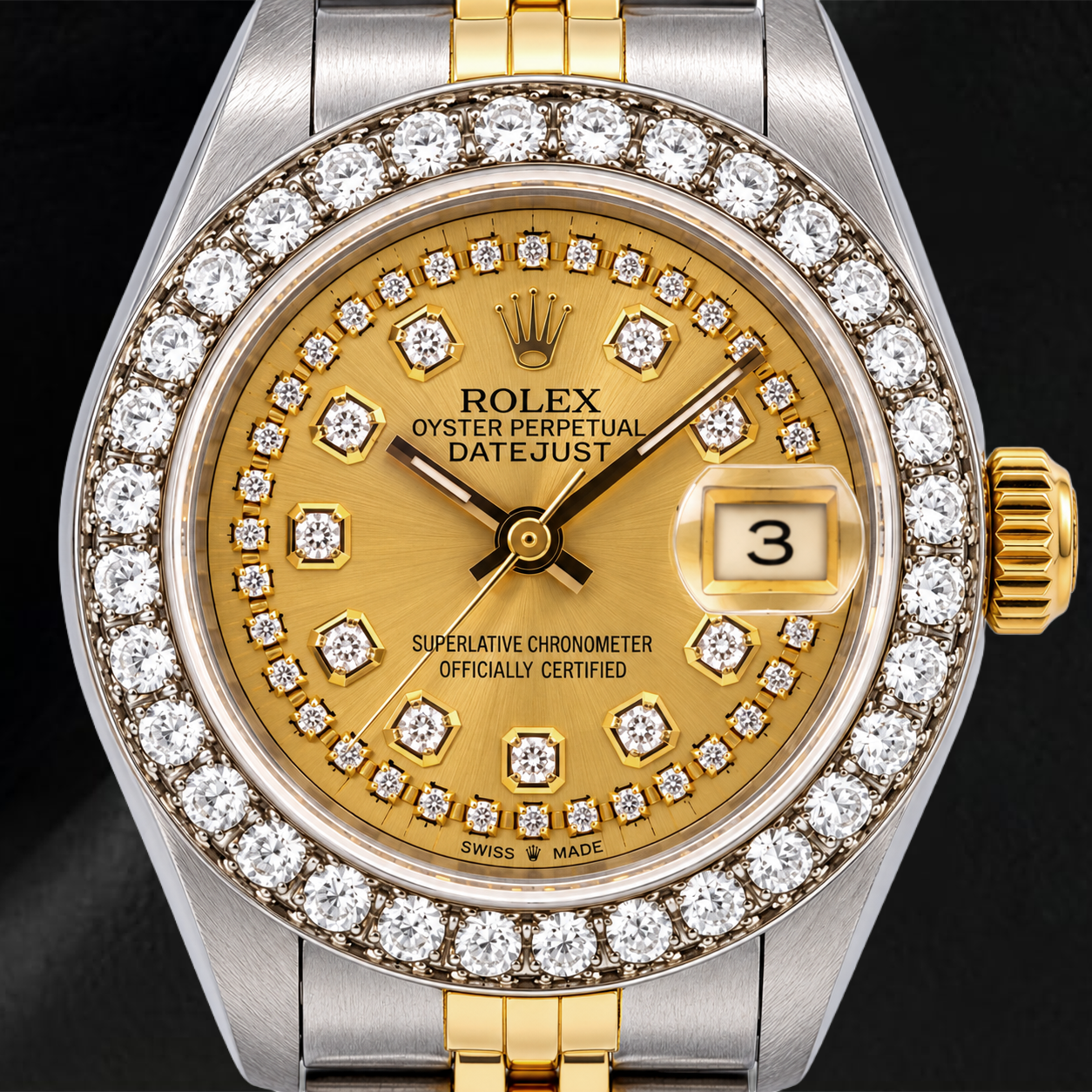 Montre Rolex Datejust 26 mm 6917 Bicolore Cadran Diamants Champagne à Liseré Bracelet Jubilé