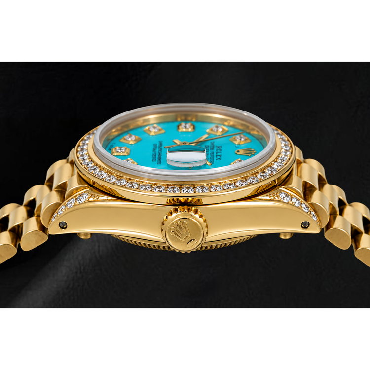 Montre Rolex Datejust 26 mm 6917 en Or Jaune Cadran Diamants Turquoise