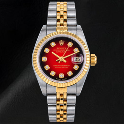 Montre Rolex Datejust 26 mm 69173 Bicolore Cadran Diamants Rouge Lunette Cannelée