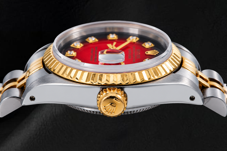 Montre Rolex Datejust 26 mm 69173 Bicolore Cadran Diamants Rouge Lunette Cannelée