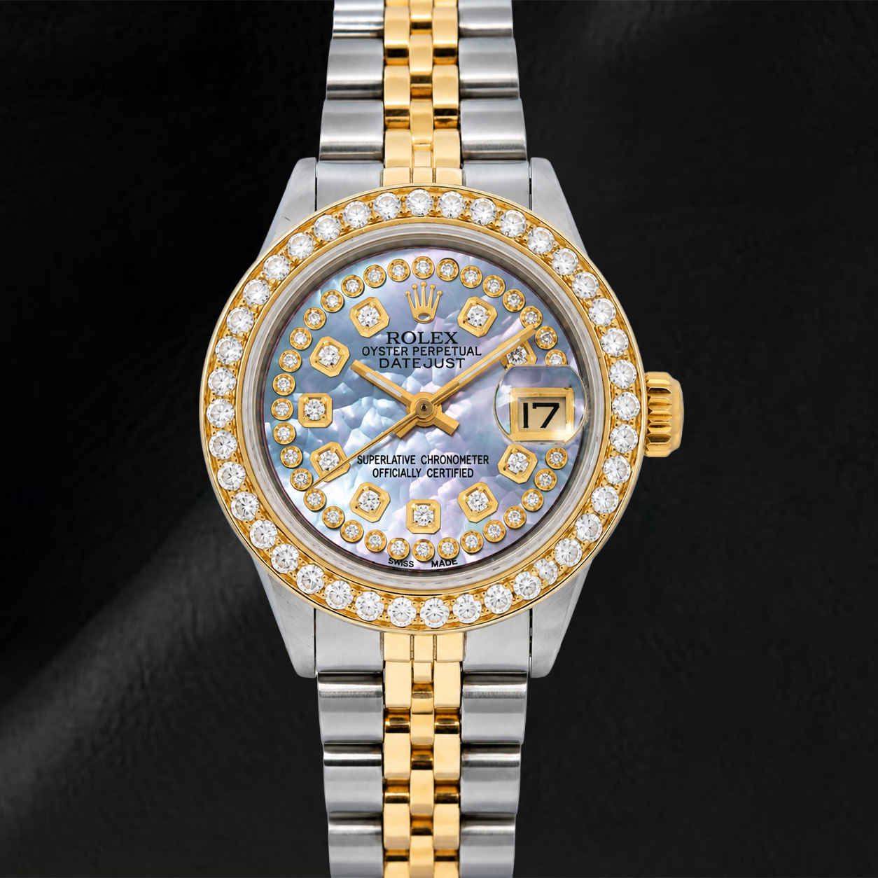 Montre Rolex Datejust 26 mm Bicolore, Cadran Diamants en Nacre Bleue avec Rang de Diamants, Bracelet Jubilé