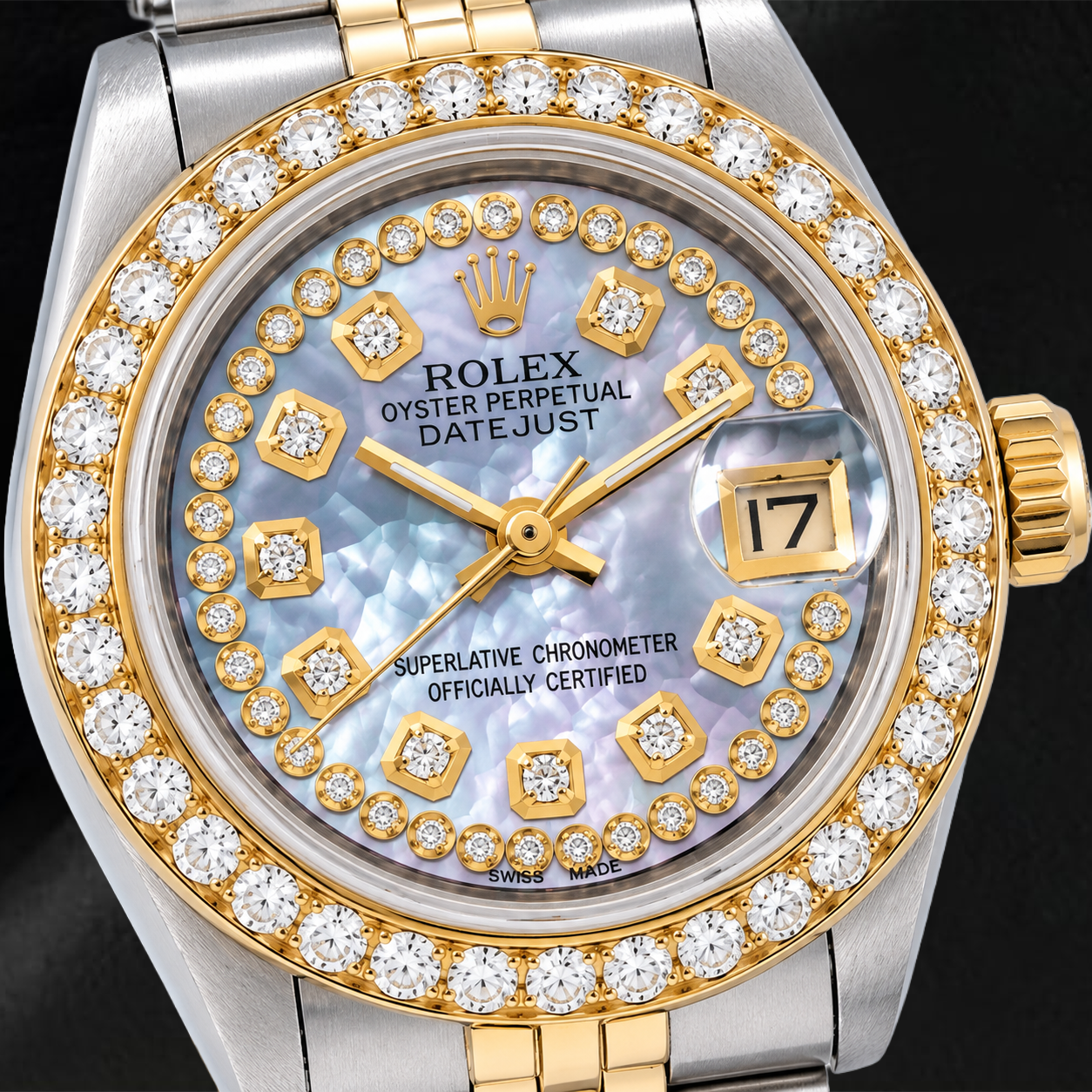 Montre Rolex Datejust 26 mm Bicolore, Cadran Diamants en Nacre Bleue avec Rang de Diamants, Bracelet Jubilé