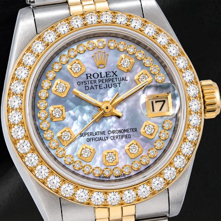 Montre Rolex Datejust 26 mm Bicolore, Cadran Diamants en Nacre Bleue avec Rang de Diamants, Bracelet Jubilé