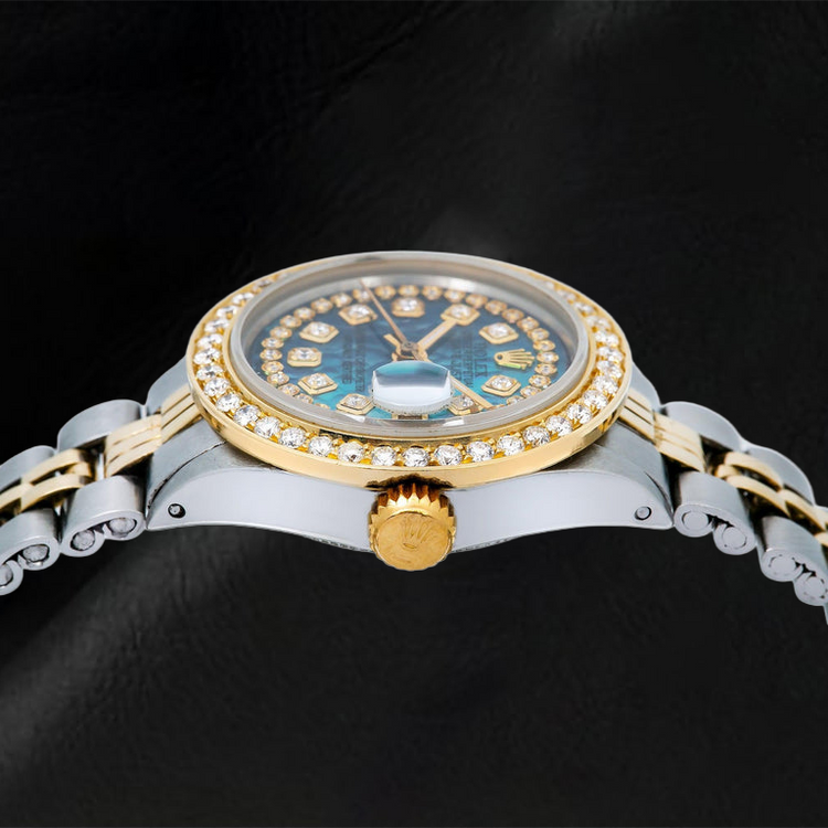 Montre Rolex Datejust 26 mm Bicolore, Cadran Diamants en Nacre Bleue avec Rang de Diamants, Bracelet Jubilé