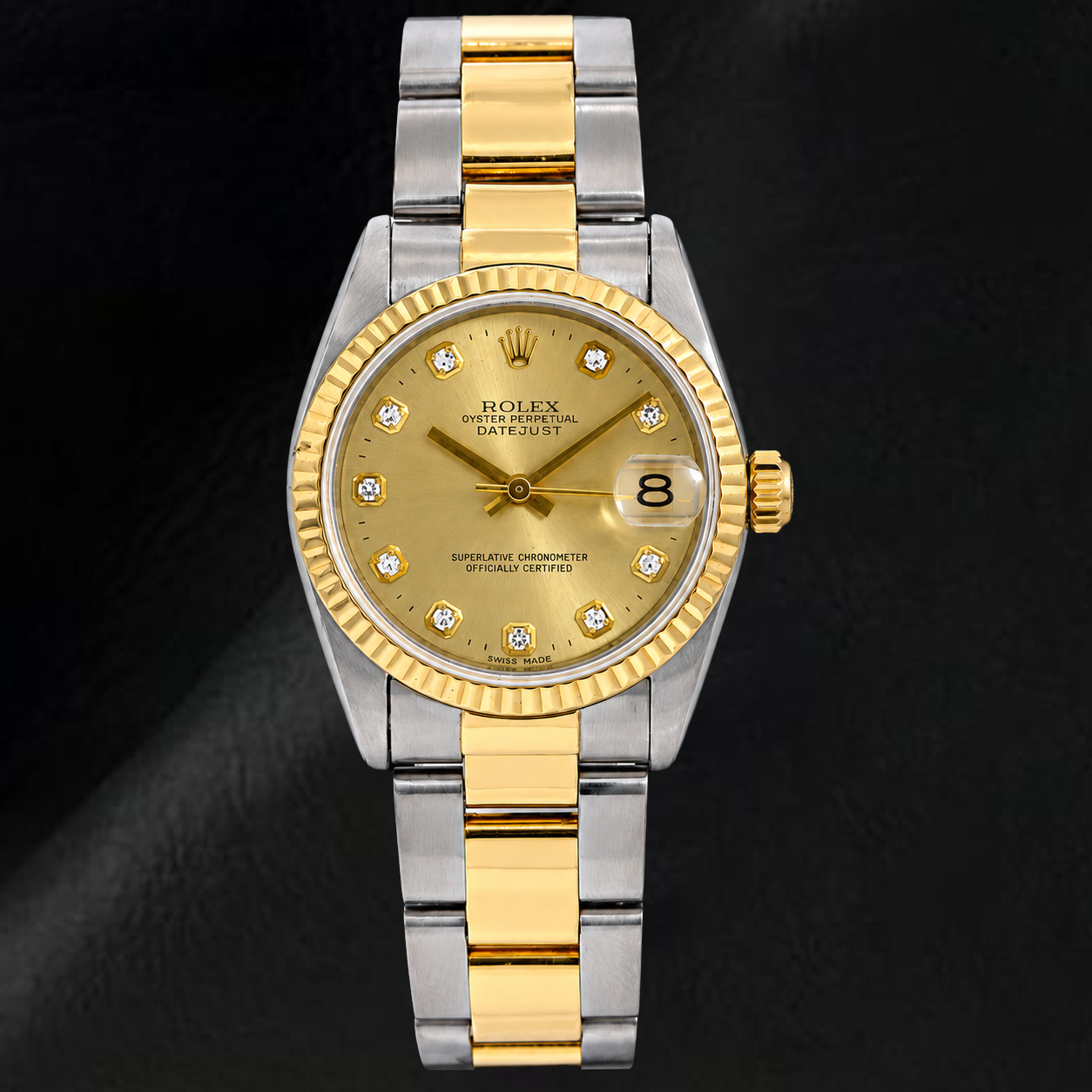 Montre Rolex Datejust 31 mm 68243 Bicolore Cadran Diamants Champagne Lunette Cannelée