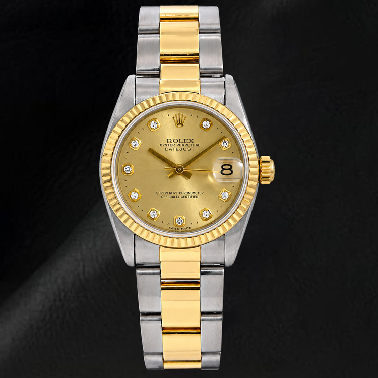 Montre Rolex Datejust 31 mm 68243 Bicolore Cadran Diamants Champagne Lunette Cannelée