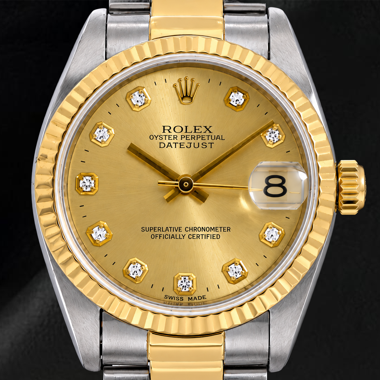 Montre Rolex Datejust 31 mm 68243 Bicolore Cadran Diamants Champagne Lunette Cannelée