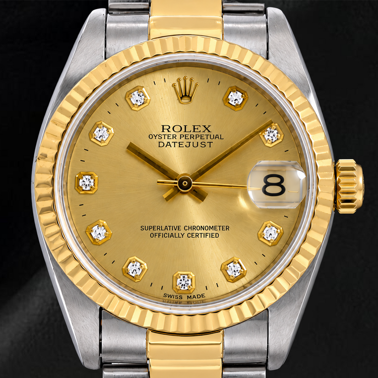 Montre Rolex Datejust 31 mm 68243 Bicolore Cadran Diamants Champagne Lunette Cannelée