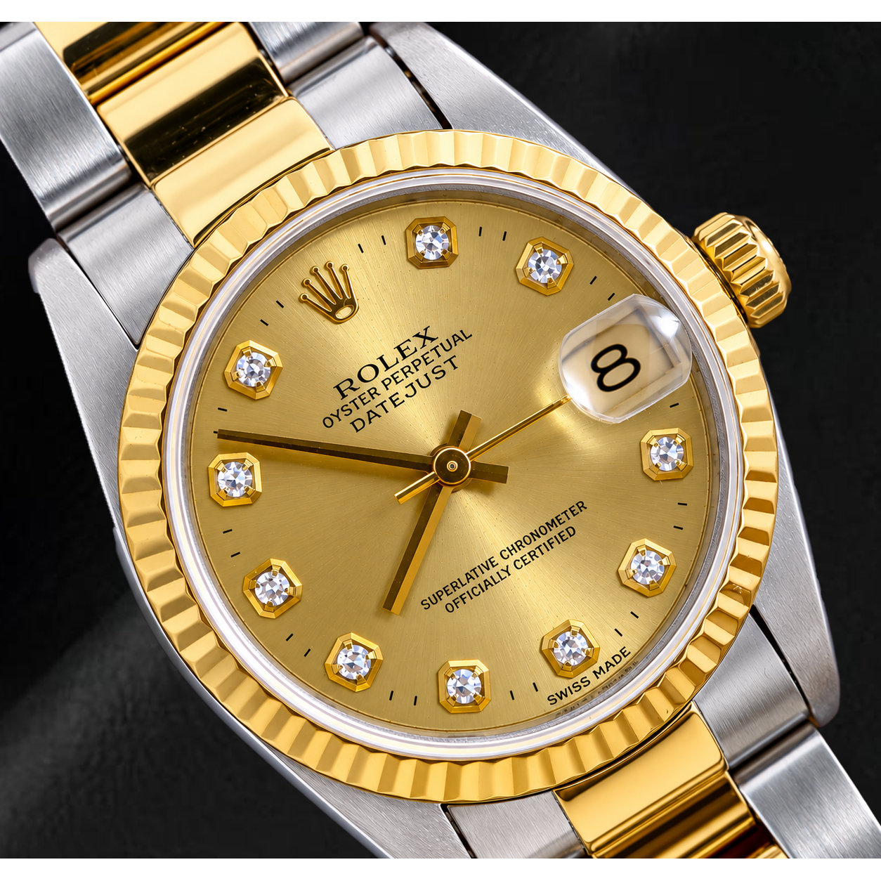 Montre Rolex Datejust 31 mm 68243 Bicolore Cadran Diamants Champagne Lunette Cannelée