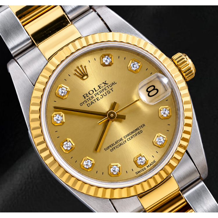 Montre Rolex Datejust 31 mm 68243 Bicolore Cadran Diamants Champagne Lunette Cannelée