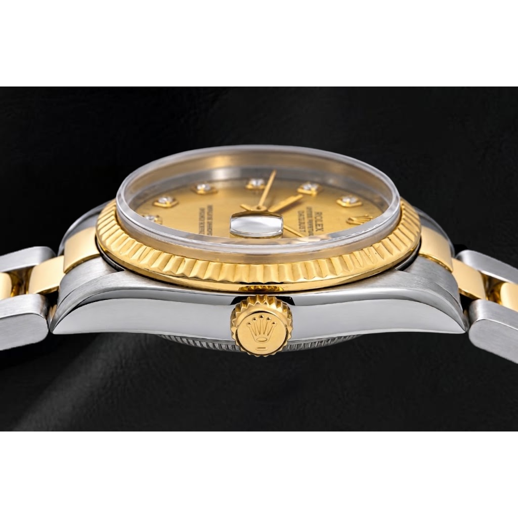 Montre Rolex Datejust 31 mm 68243 Bicolore Cadran Diamants Champagne Lunette Cannelée