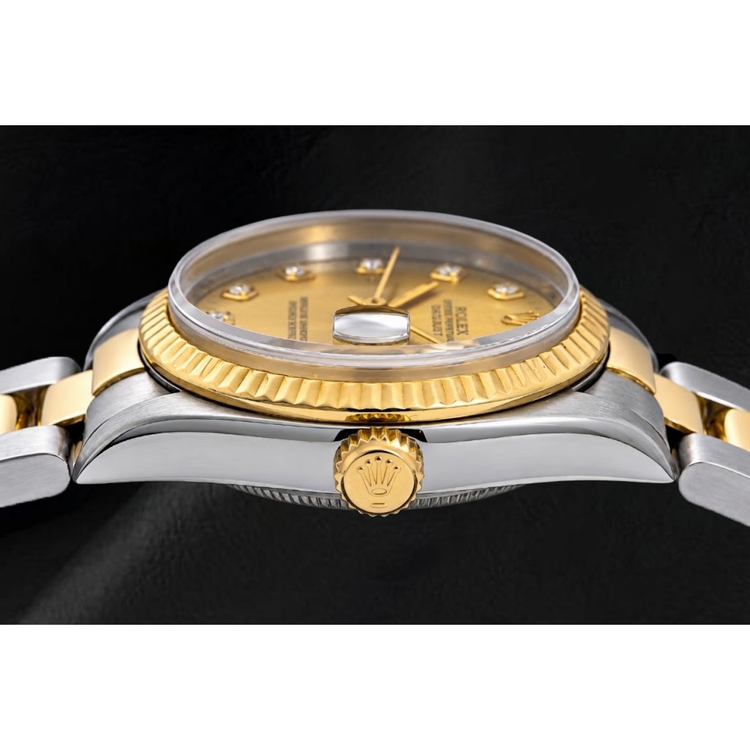 Montre Rolex Datejust 31 mm 68243 Bicolore Cadran Diamants Champagne Lunette Cannelée