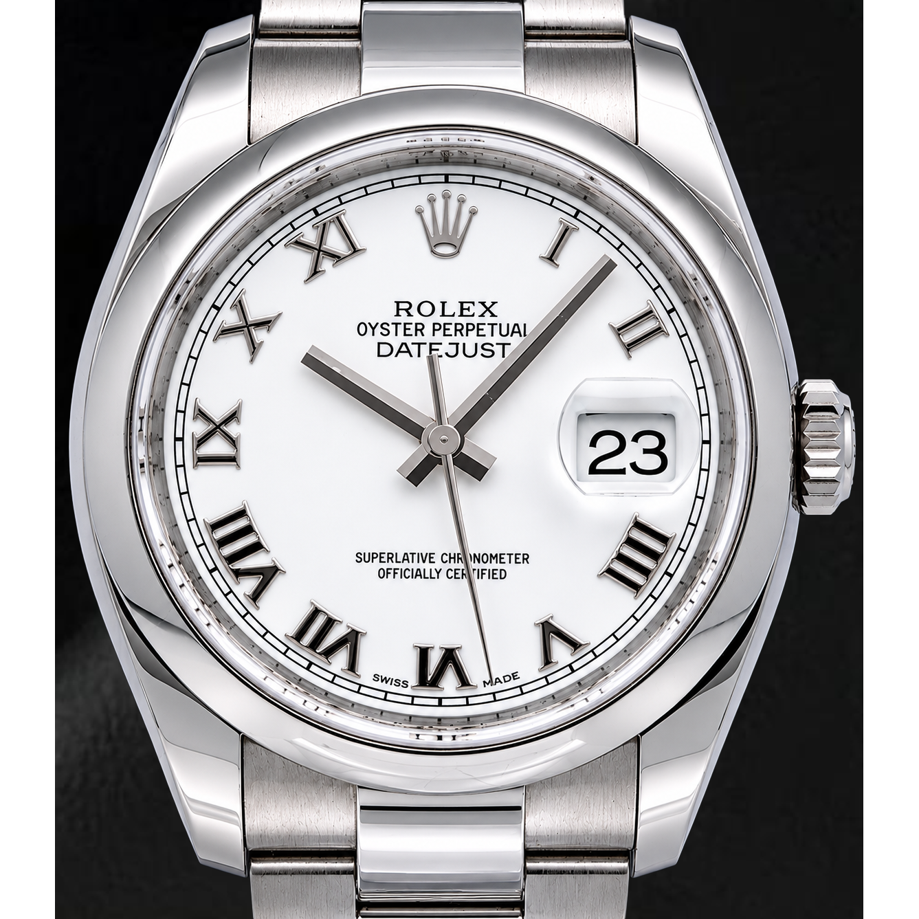 Montre Rolex Datejust 36 mm 116200 Cadran Blanc à Chiffres Romains Lunette Lisse