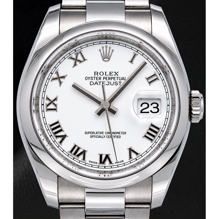 Montre Rolex Datejust 36 mm 116200 Cadran Blanc à Chiffres Romains Lunette Lisse