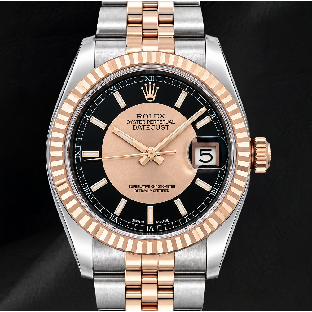 Montre Rolex Datejust 36 mm 116231 Cadran Noir en Or Rose et Acier Inoxydable