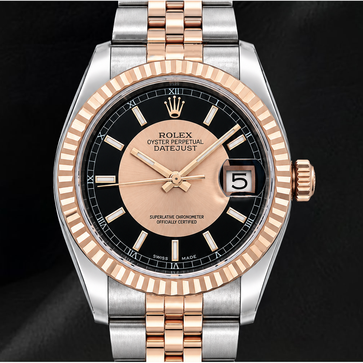 Montre Rolex Datejust 36 mm 116231 Cadran Noir en Or Rose et Acier Inoxydable
