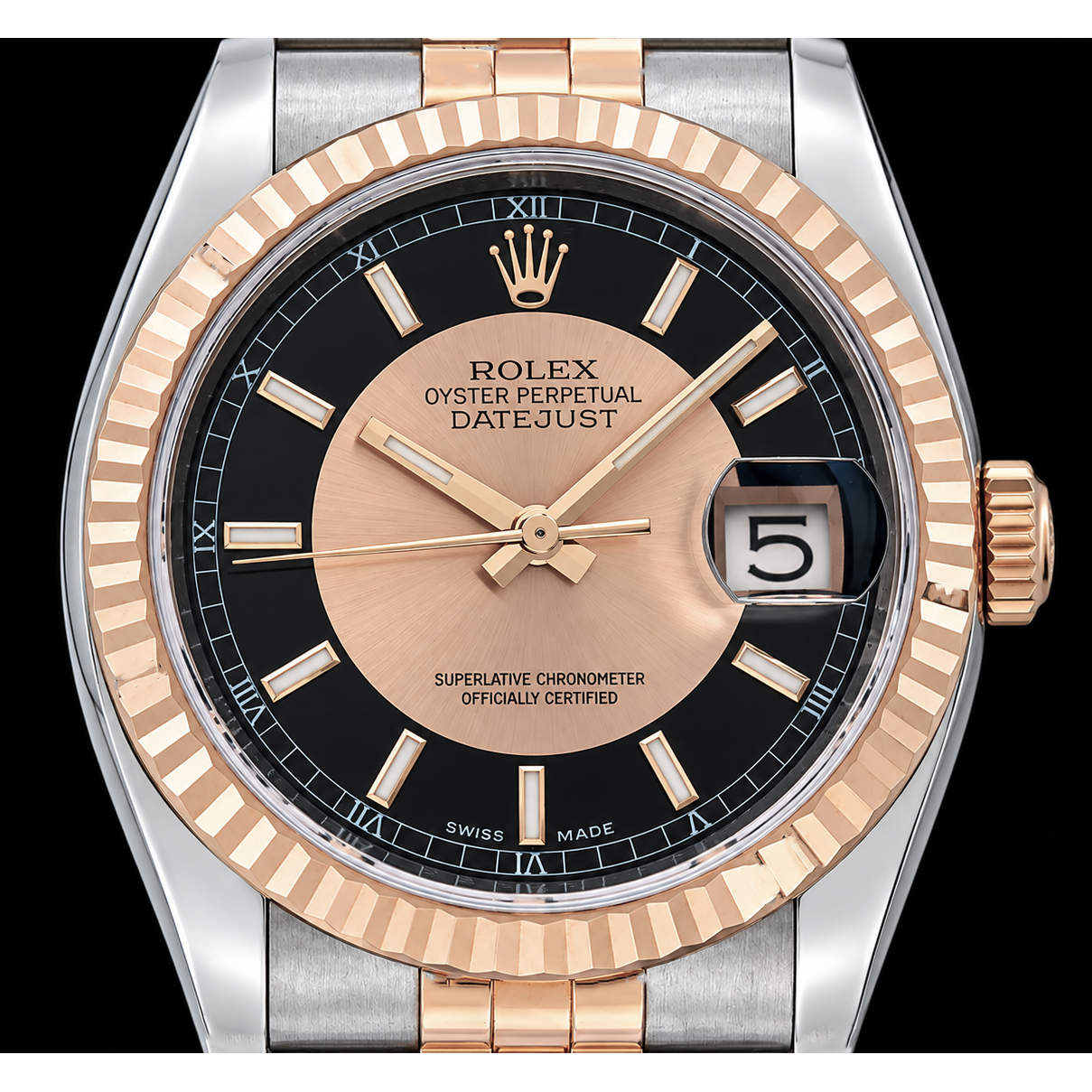 Montre Rolex Datejust 36 mm 116231 Cadran Noir en Or Rose et Acier Inoxydable
