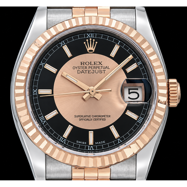 Montre Rolex Datejust 36 mm 116231 Cadran Noir en Or Rose et Acier Inoxydable