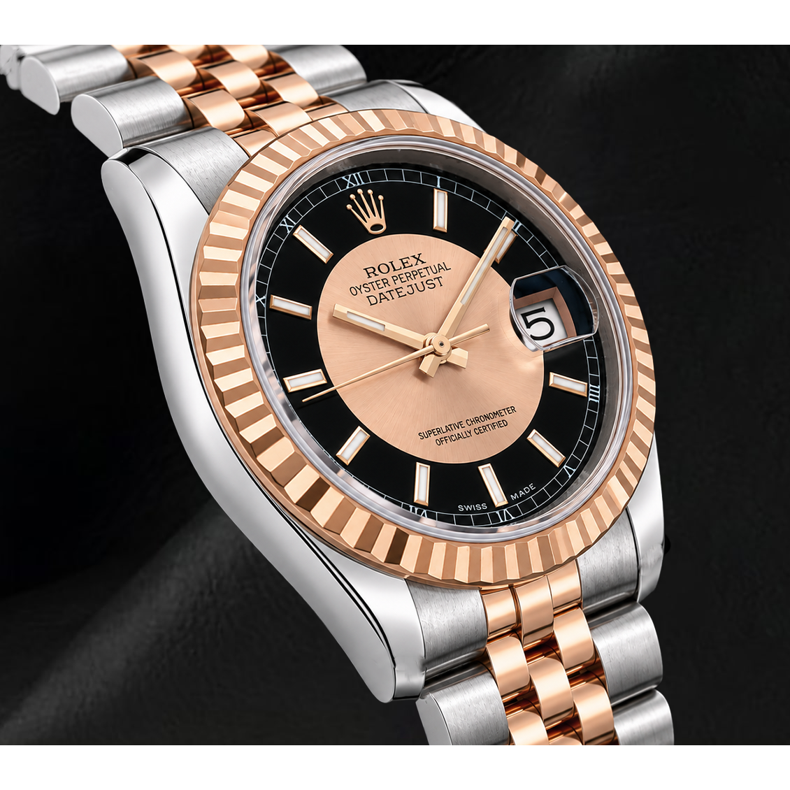 Montre Rolex Datejust 36 mm 116231 Cadran Noir en Or Rose et Acier Inoxydable